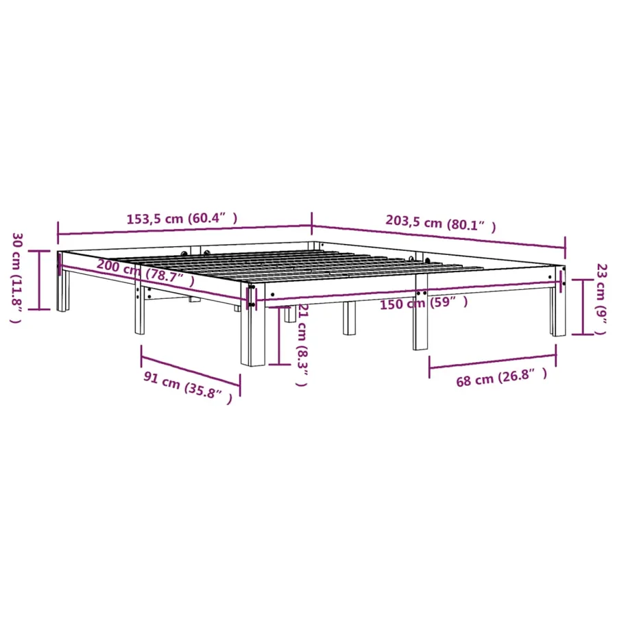 Cadre de lit sans matelas blanc bois massif 150x200 cm - 8