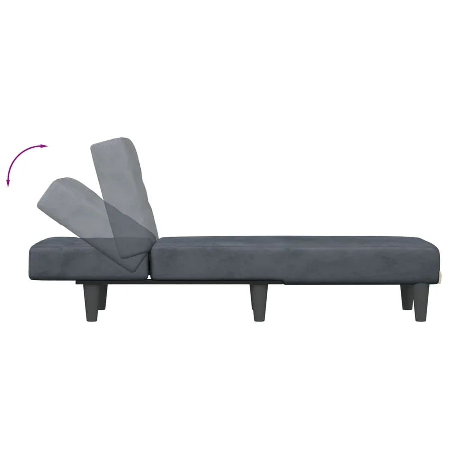 Chaise longue gris foncé velours - 6