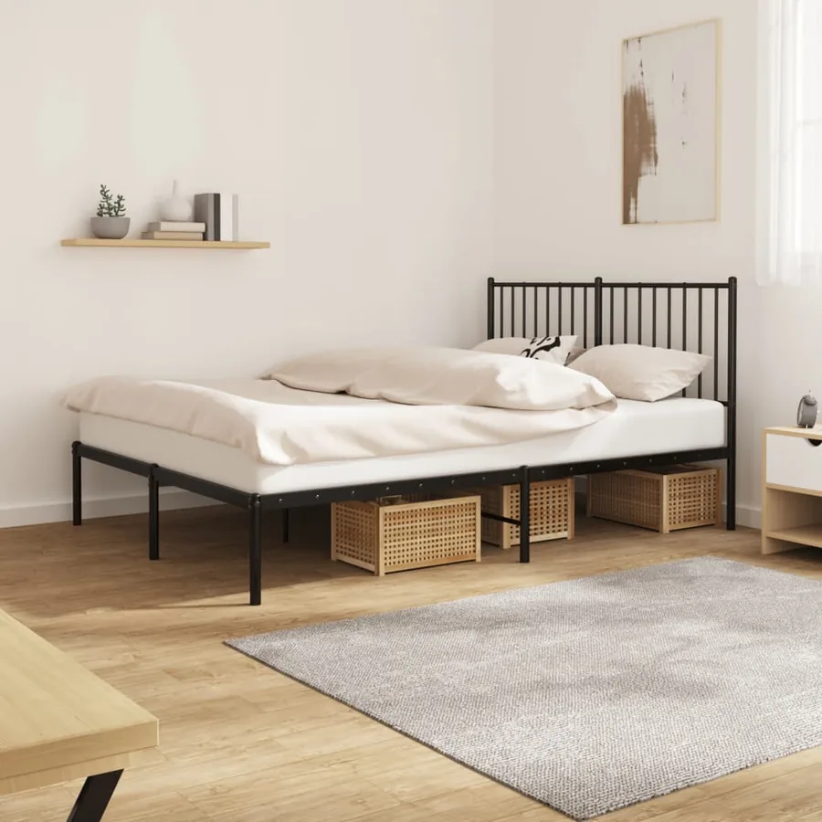 Cadre de lit métal sans matelas avec tête de lit noir 140x190cm