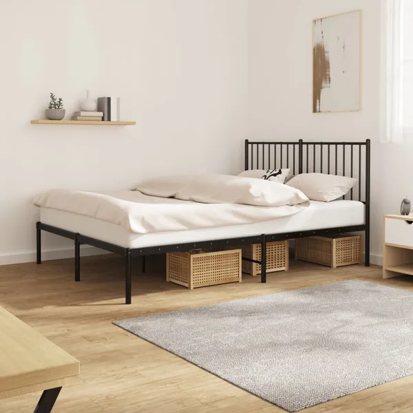 Cadre de lit métal sans matelas avec tête de lit noir 140x190cm
