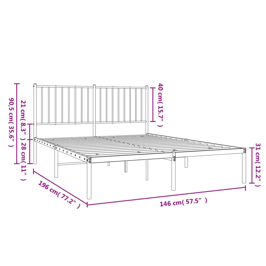 Cadre de lit métal sans matelas avec tête de lit noir 140x190cm - 9