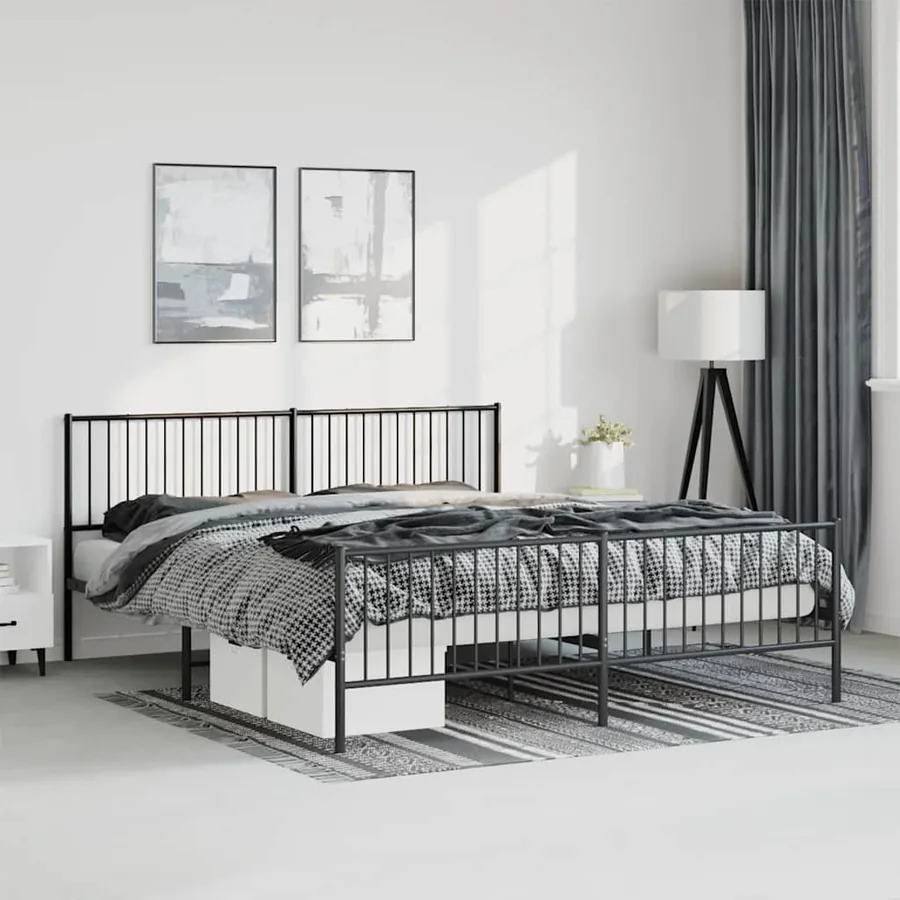 Cadre de lit métal sans matelas avec pied de lit noir 183x213cm