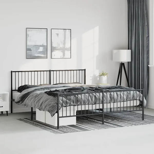Cadre de lit métal sans matelas avec pied de lit noir 183x213cm