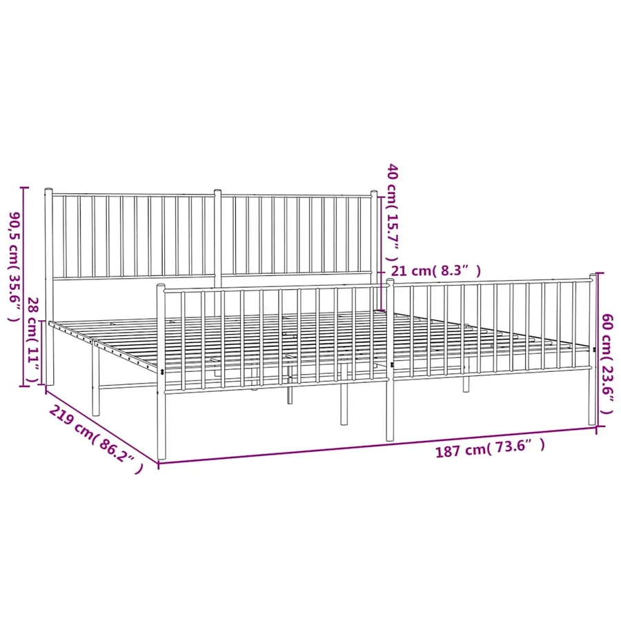 Cadre de lit métal sans matelas avec pied de lit noir 183x213cm - 10