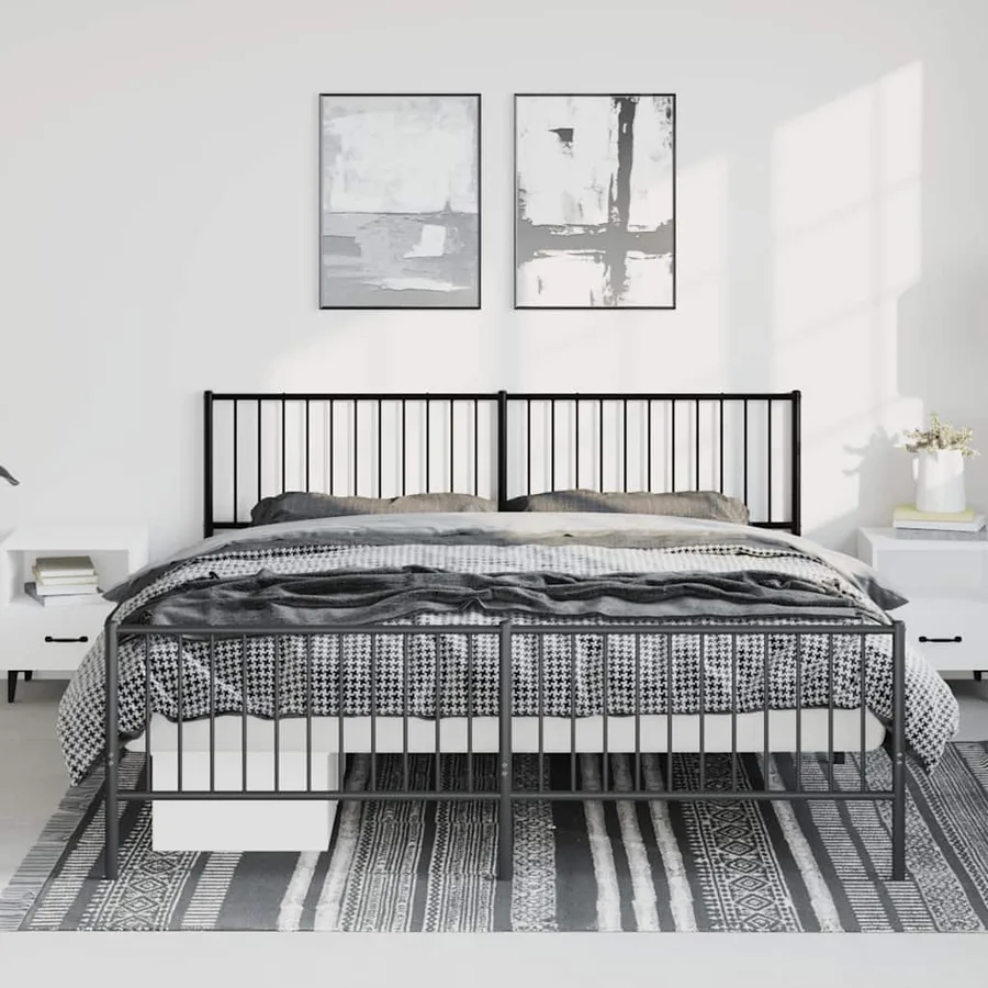 Cadre de lit métal sans matelas avec pied de lit noir 183x213cm - 4