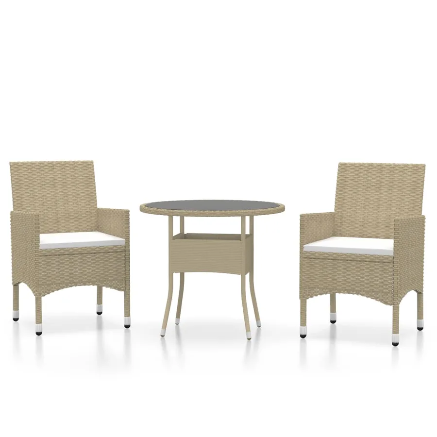 Ensemble à manger de jardin 3 pcs Résine tressée Beige - 2