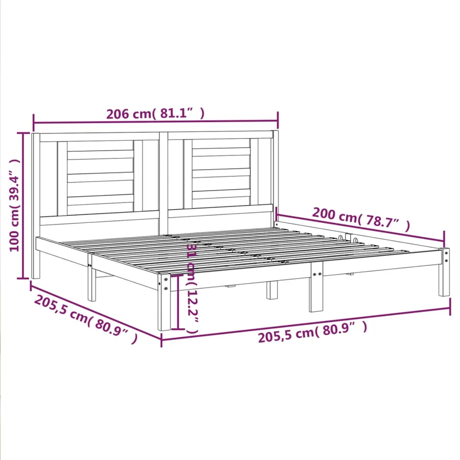 Cadre de lit sans matelas 200x200 cm bois massif de pin - 6