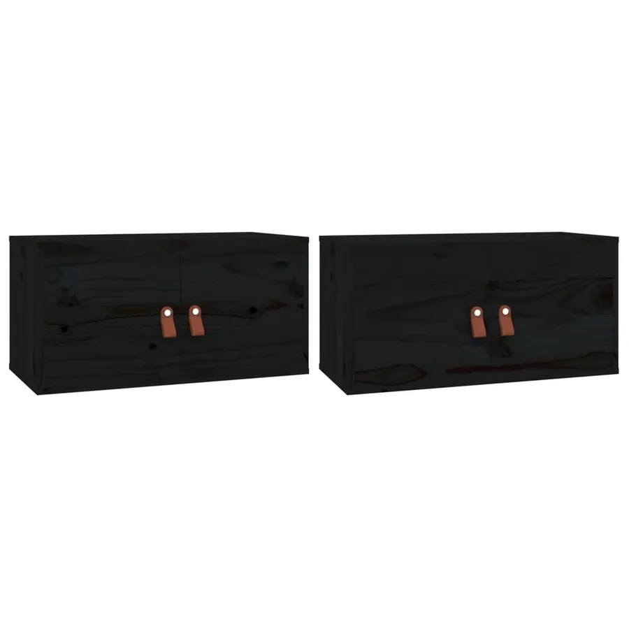 Armoires murales 2 pcs Noir 60x30x30 cm Bois de pin massif - 2