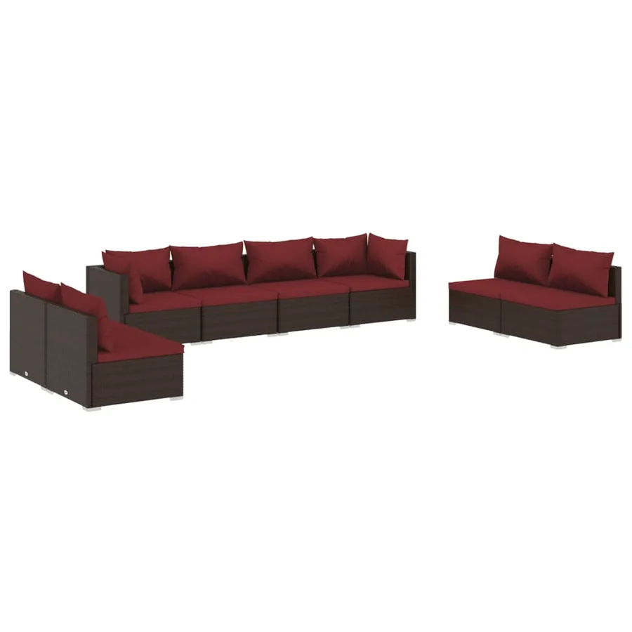 Salon de jardin 8 pcs avec coussins résine tressée marron - 2