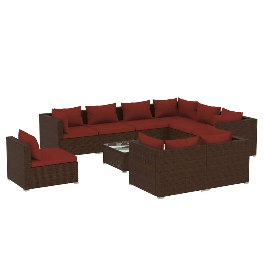 Salon de jardin 10 pcs avec coussins Résine tressée Marron - 2