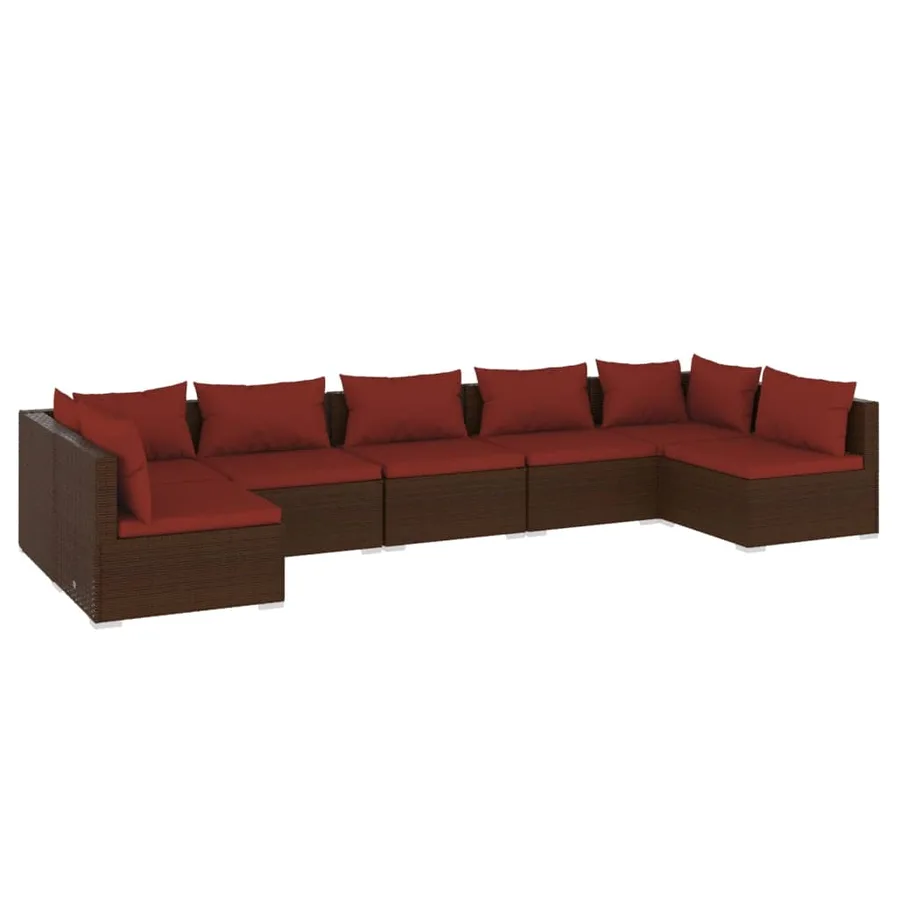 Salon de jardin 7 pcs avec coussins Résine tressée Marron - 2