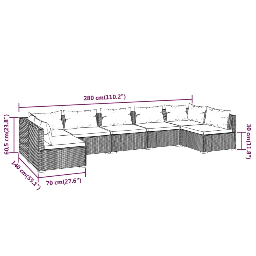 Salon de jardin 7 pcs avec coussins Résine tressée Marron - 7