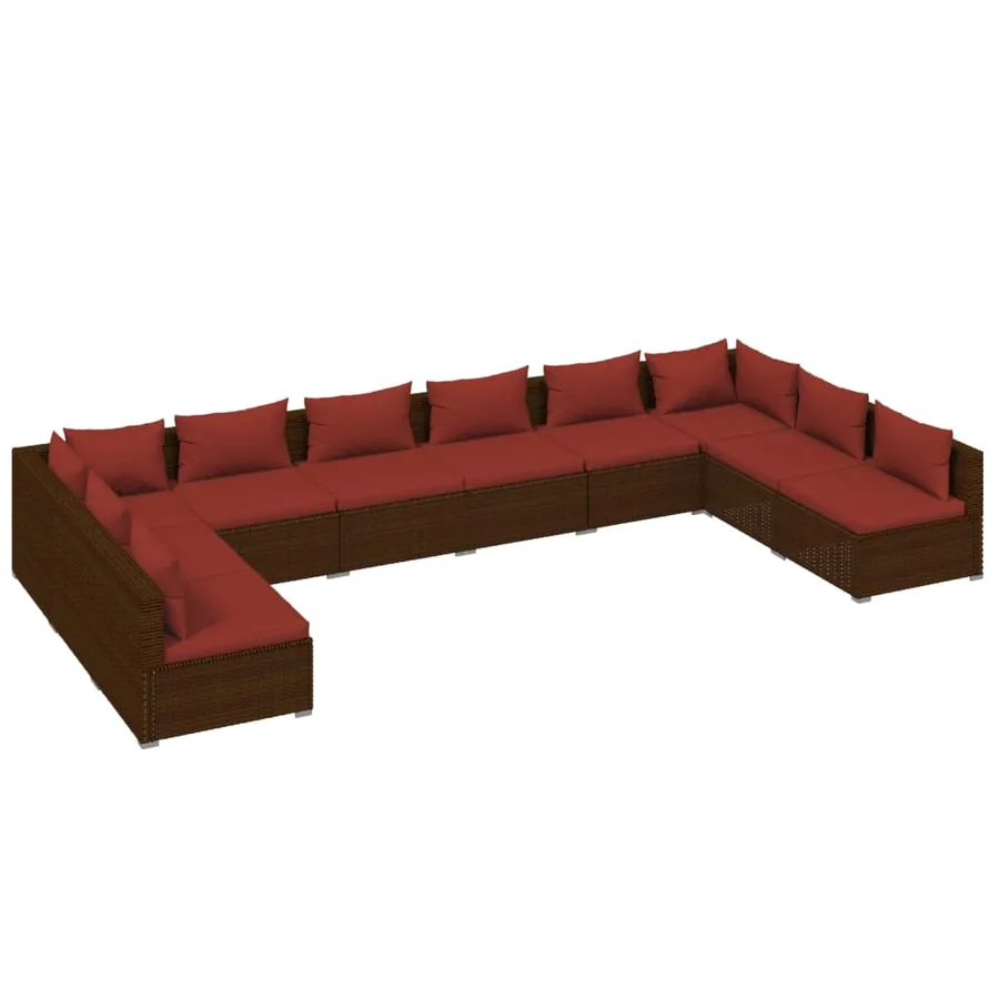 Salon de jardin 10 pcs avec coussins Résine tressée Marron - 2