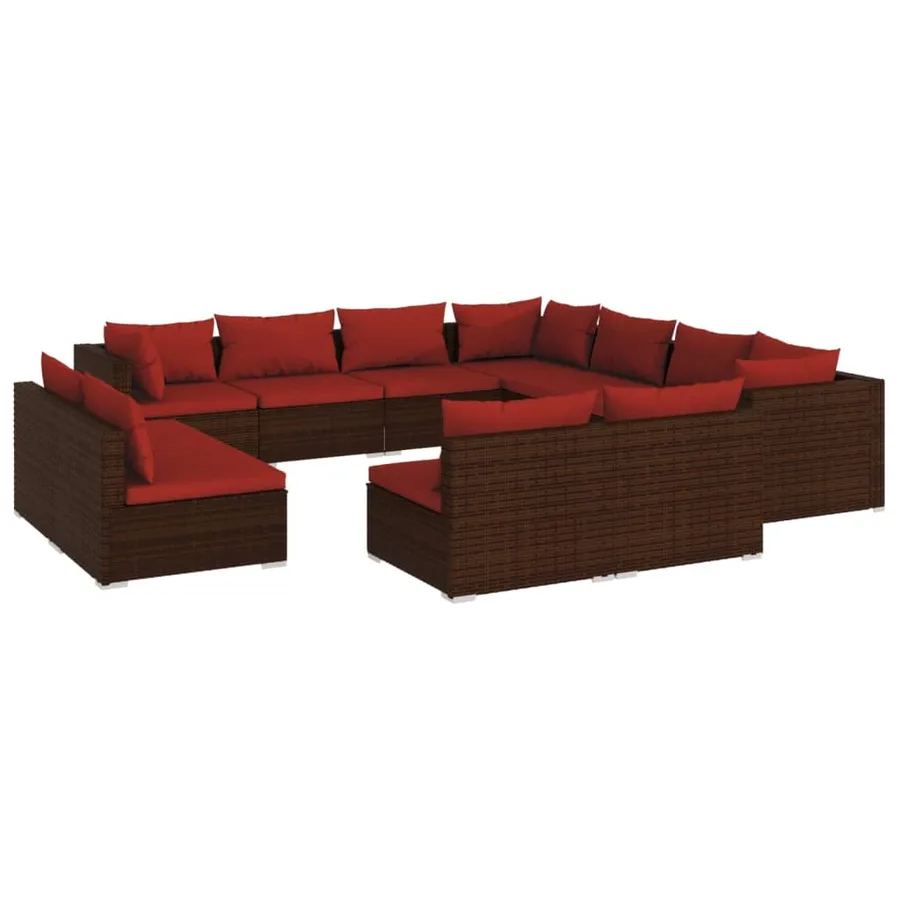 Salon de jardin 11 pcs avec coussins Marron Résine tressée - 2