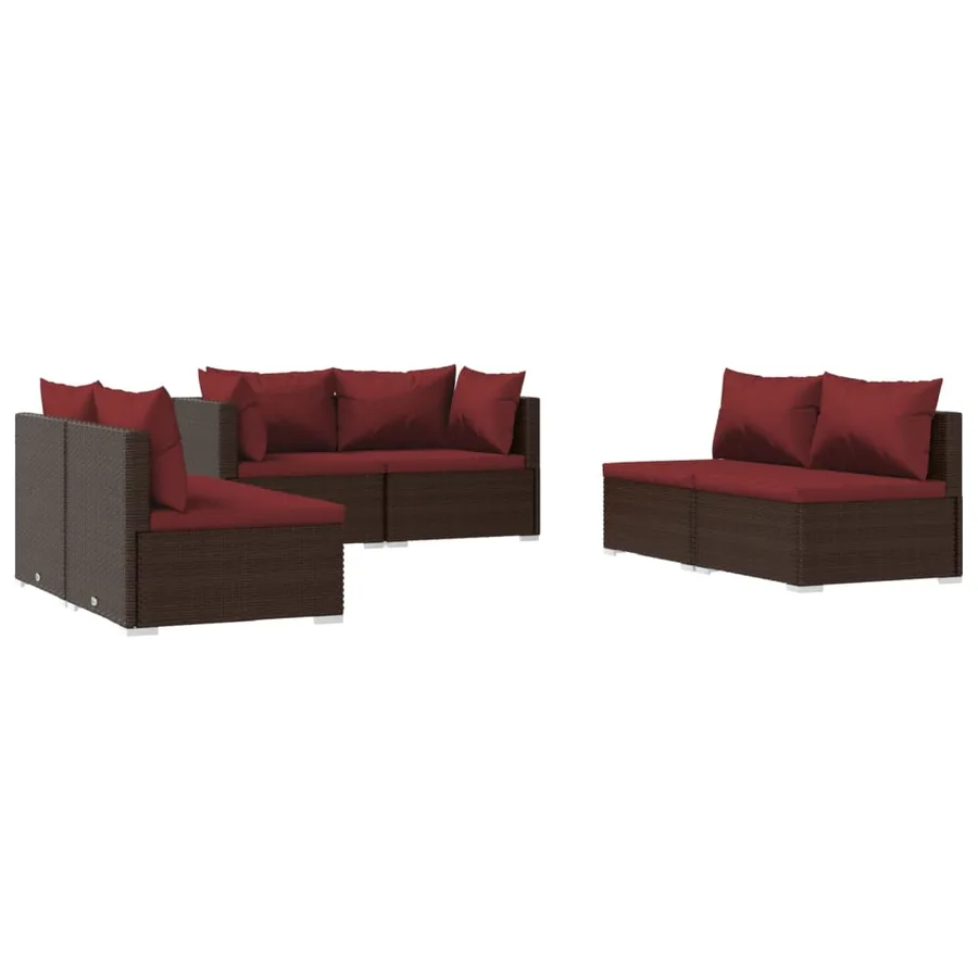 Salon de jardin 6 pcs avec coussins Résine tressée Marron - 2