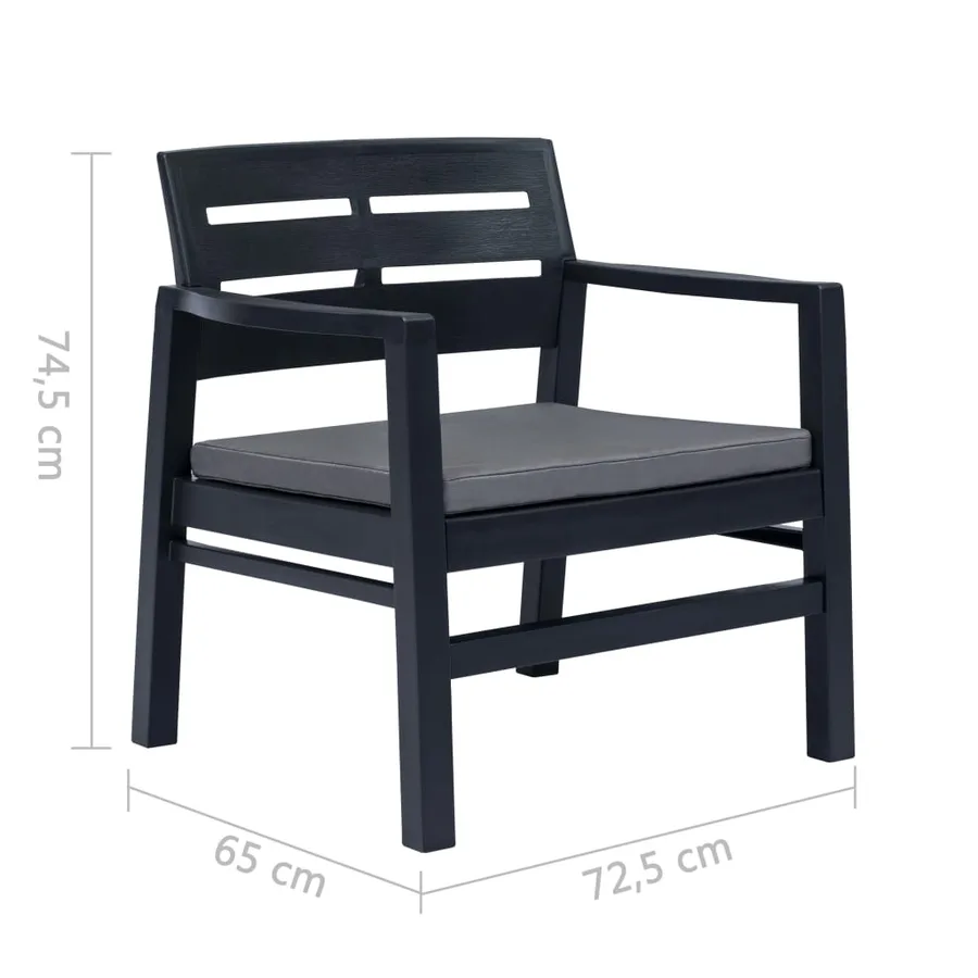 Salon de jardin 3 pcs Plastique Anthracite - 12