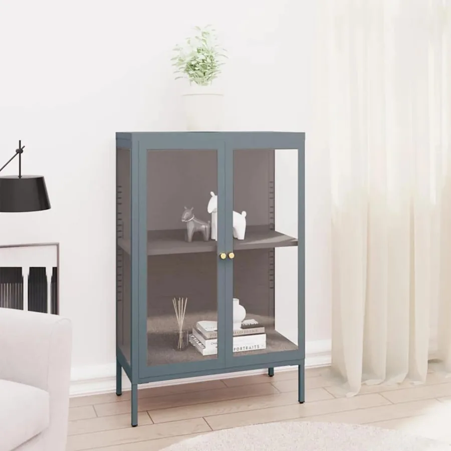 Buffet Anthracite 75x35x105 cm Acier et verre