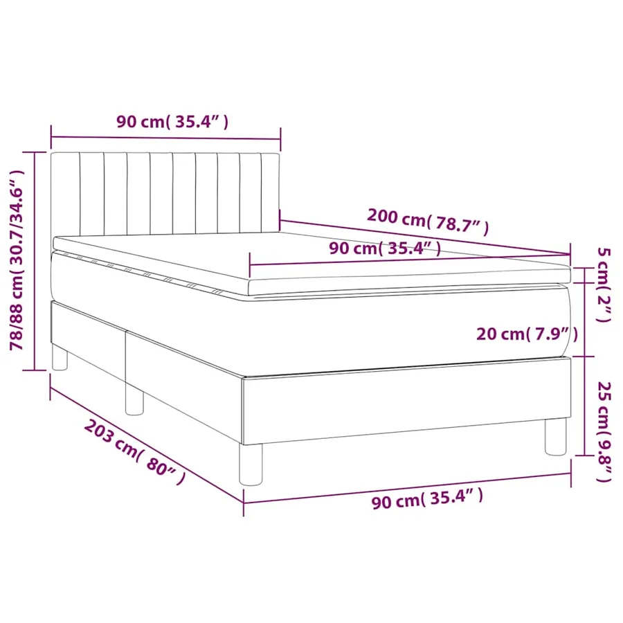 Sommier à lattes de lit avec matelas et LED Noir 90x200 cm - 8