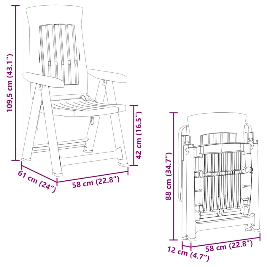 Chaises inclinables de jardin lot de 2 anthracite PP - 12