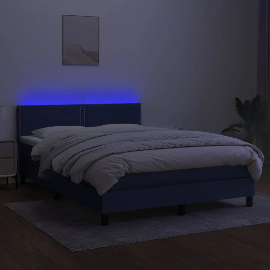 Sommier à lattes de lit avec matelas LED Bleu 140x190 cm Tissu - 4