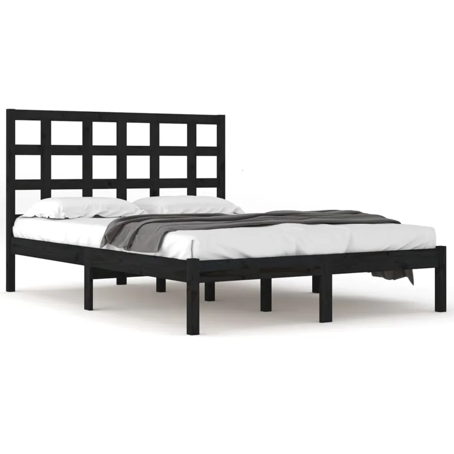 Cadre de lit sans matelas noir 200x200 cm bois massif - 2