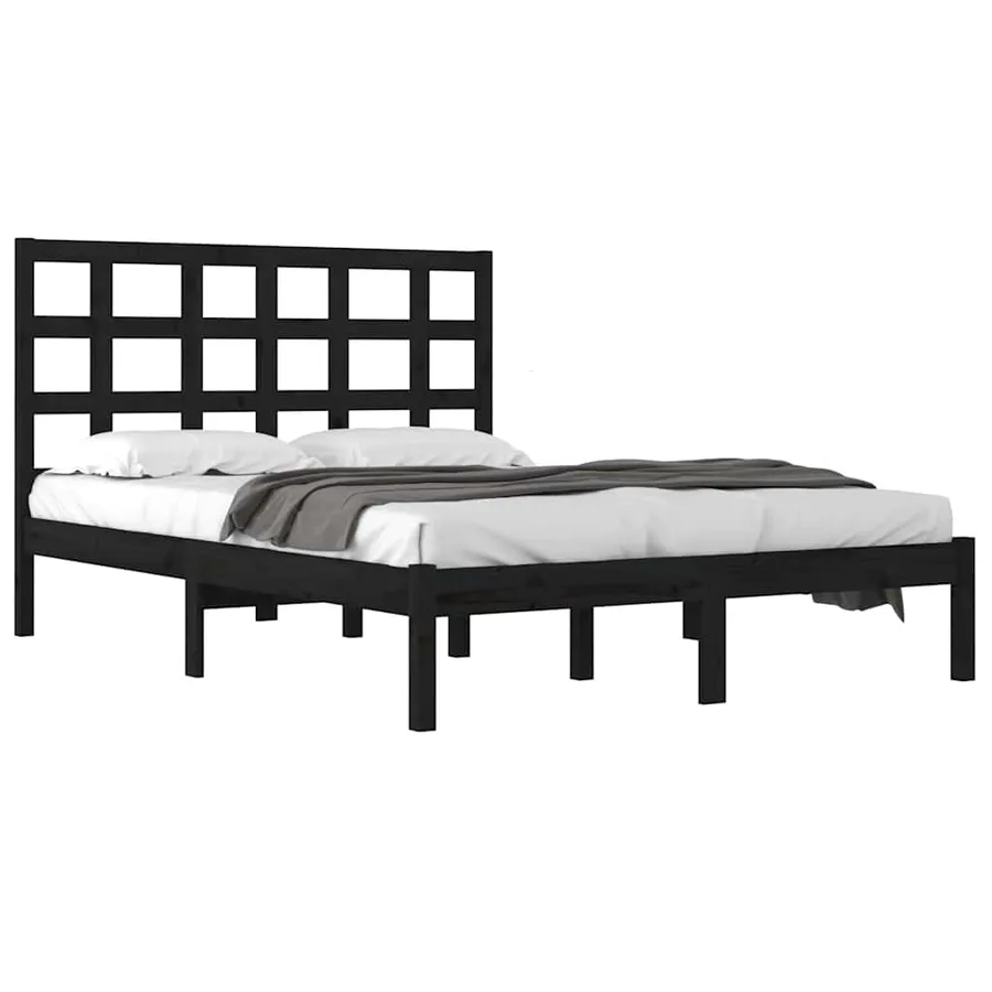 Cadre de lit sans matelas noir 200x200 cm bois massif - 3