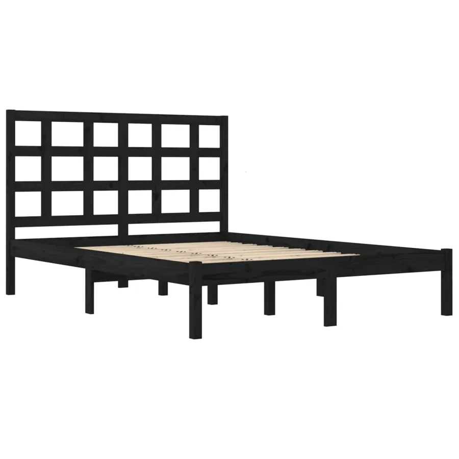 Cadre de lit sans matelas noir 200x200 cm bois massif - 4