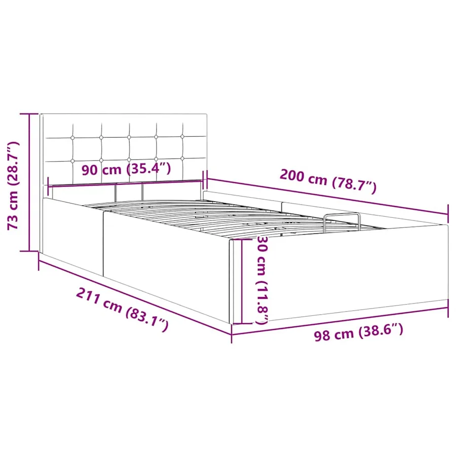 Cadre de lit à rangement hydraulique sans matelas 90x200 cm - 11