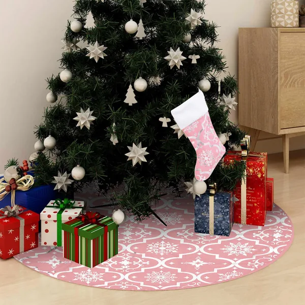 Jupe de sapin de Noël de luxe avec chaussette Rose 150 cm Tissu