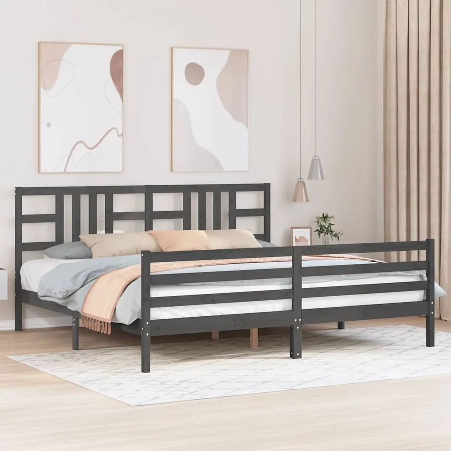 Cadre de lit sans matelas gris 200x200 cm bois massif