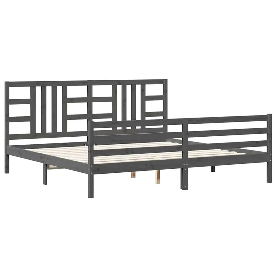 Cadre de lit sans matelas gris 200x200 cm bois massif - 2