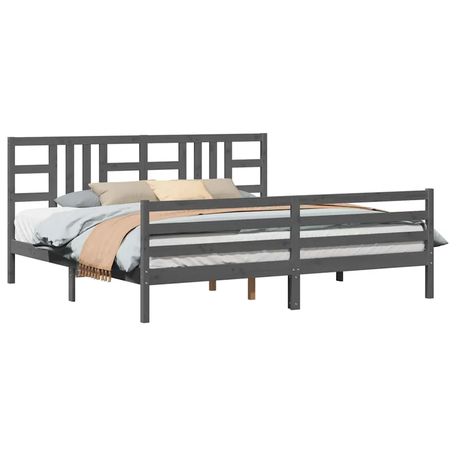 Cadre de lit sans matelas gris 200x200 cm bois massif - 3