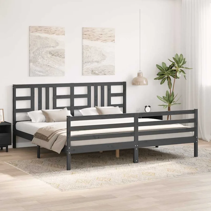 Cadre de lit sans matelas gris 200x200 cm bois massif - 4