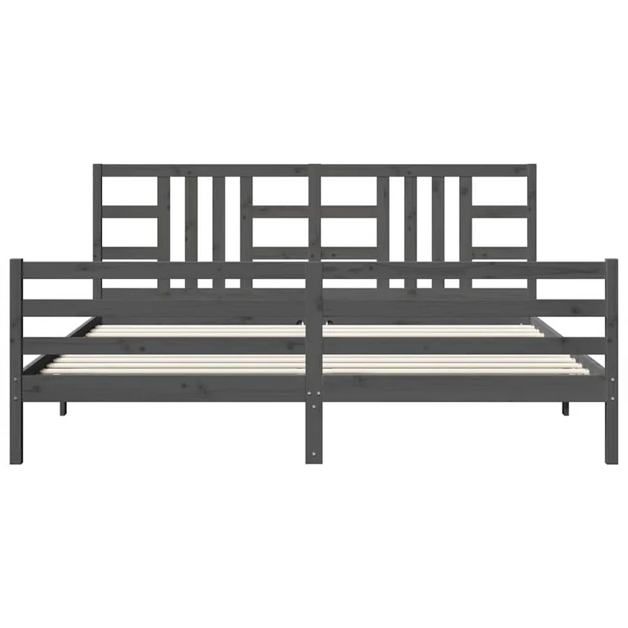 Cadre de lit sans matelas gris 200x200 cm bois massif - 5
