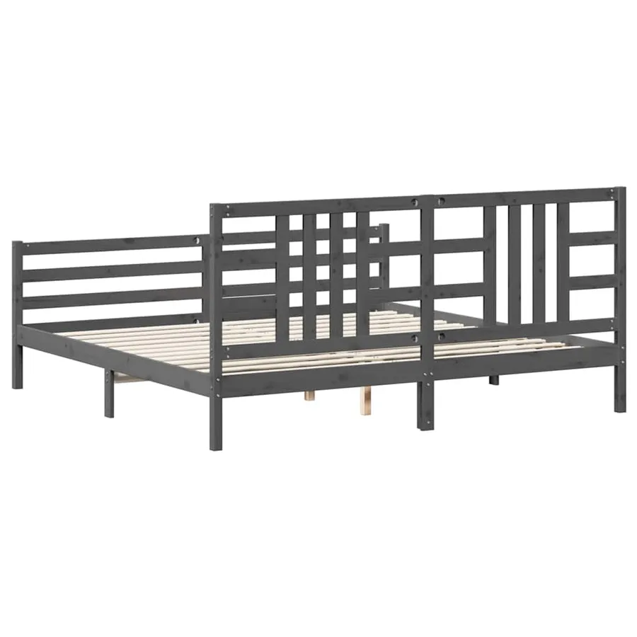 Cadre de lit sans matelas gris 200x200 cm bois massif - 6