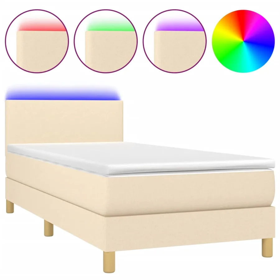 Sommier à lattes de lit avec matelas LED Crème 90x200 cm Tissu - 2