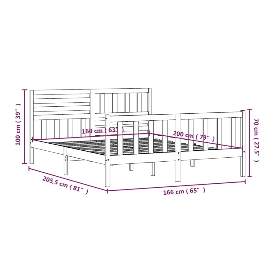 Cadre de lit sans matelas bois massif 160x200 cm - 10
