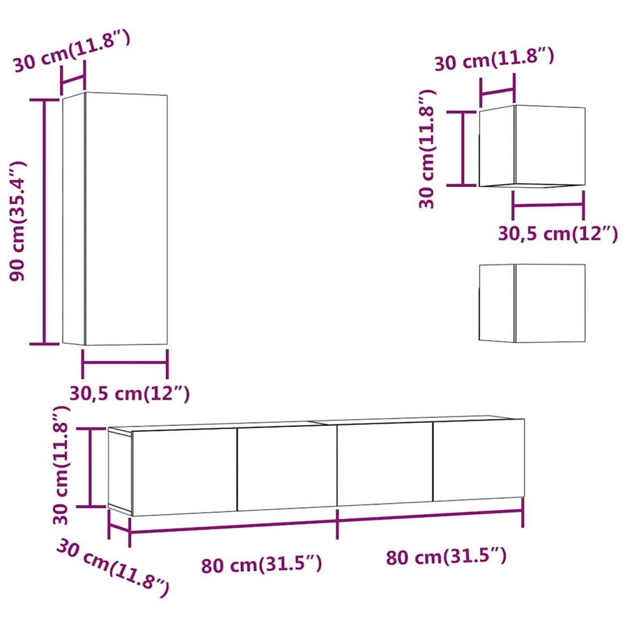 Ensemble de meubles TV 5 pcs Sonoma gris Bois d'ingénierie - 18