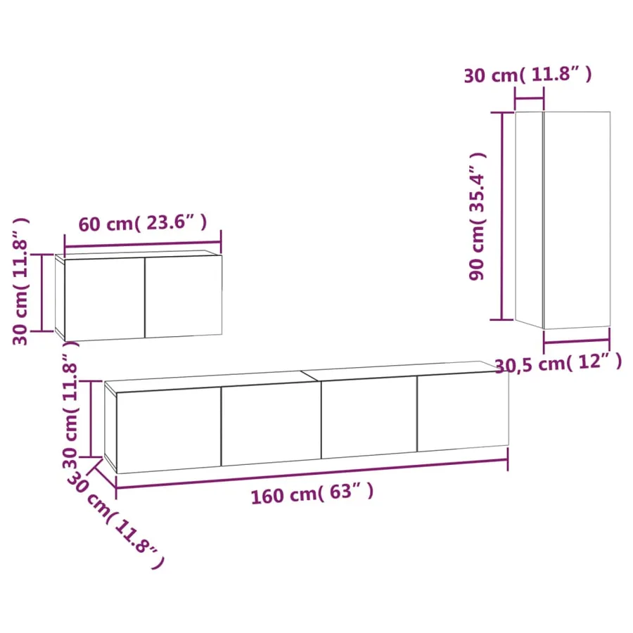 Ensemble de meubles TV 4 pcs Sonoma gris Bois d'ingénierie - 12