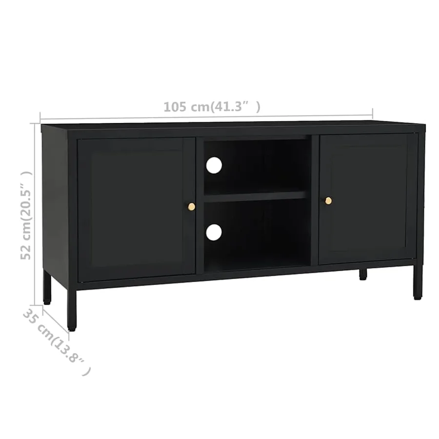 Meuble TV Noir 105x35x52 cm Acier et verre - 10