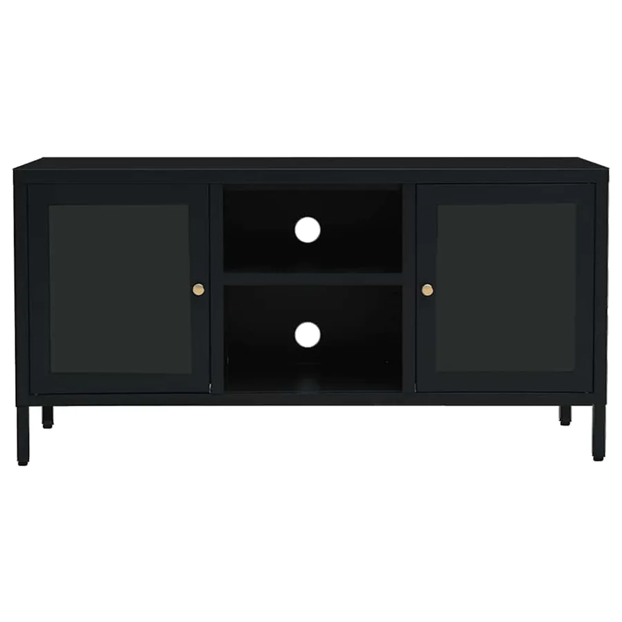 Meuble TV Noir 105x35x52 cm Acier et verre - 3