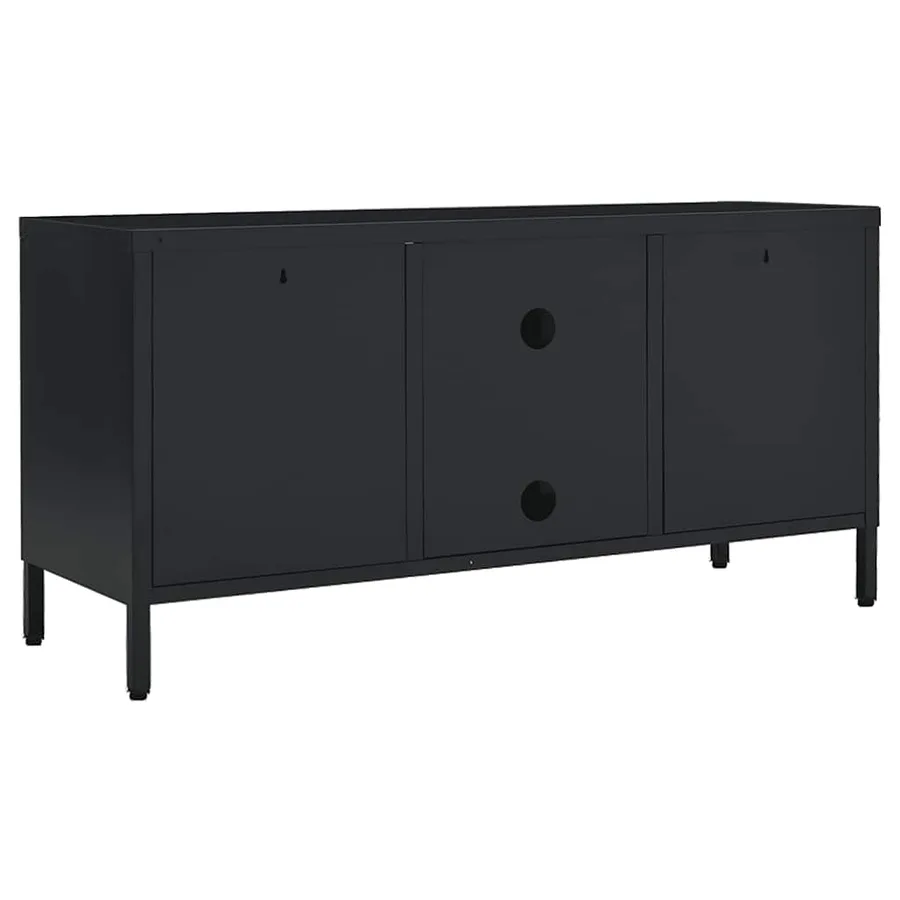 Meuble TV Noir 105x35x52 cm Acier et verre - 5