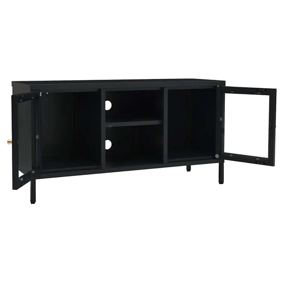 Meuble TV Noir 105x35x52 cm Acier et verre - 6