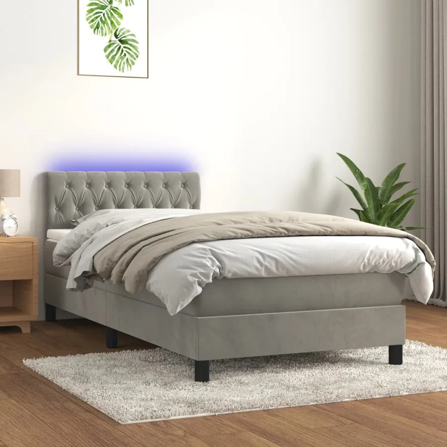 Sommier à lattes de lit avec matelas et LED Gris clair 90x200cm