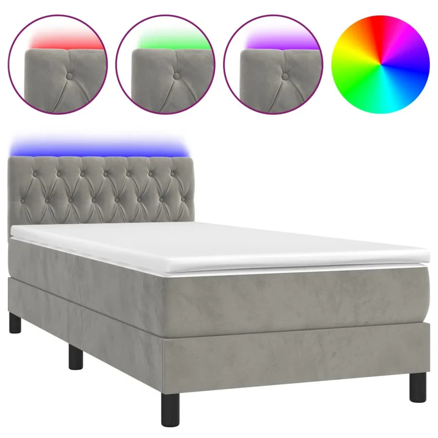 Sommier à lattes de lit avec matelas et LED Gris clair 90x200cm - 2