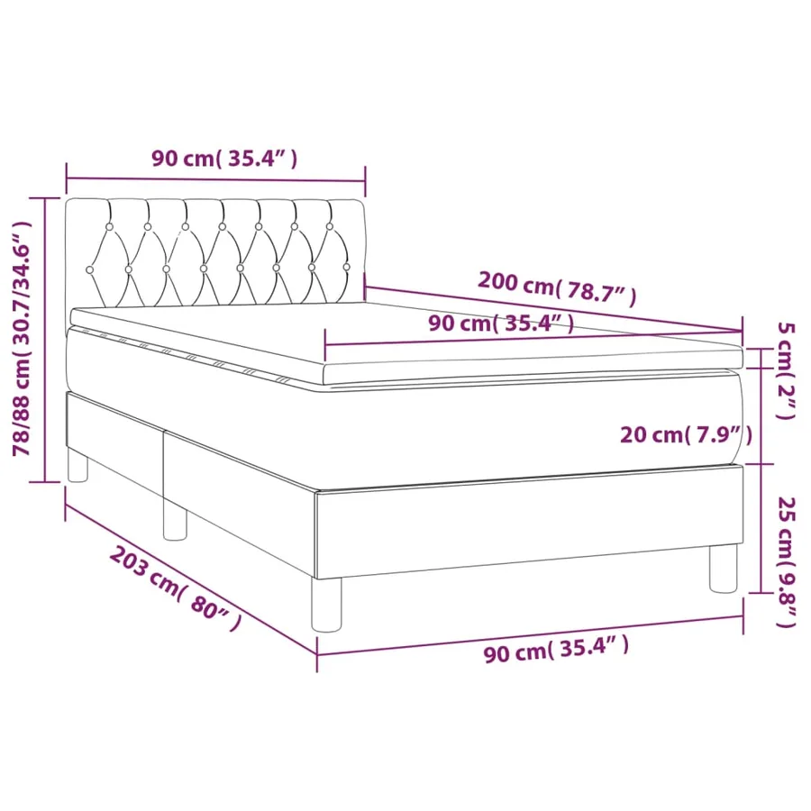 Sommier à lattes de lit avec matelas et LED Gris clair 90x200cm - 8