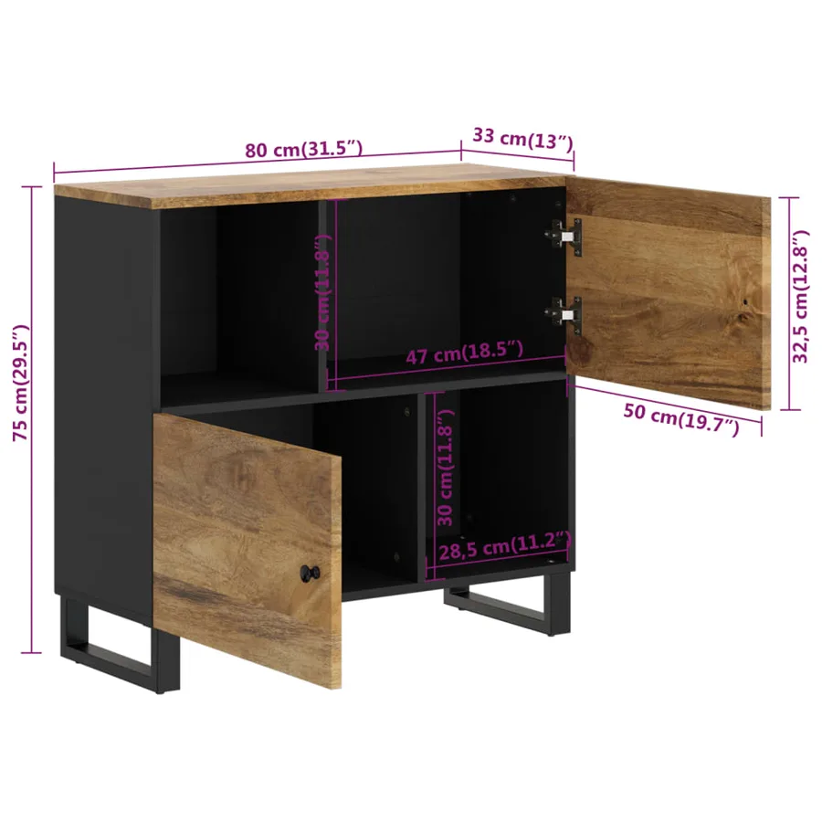 Buffet avec 2 portes 80x33x75 cm bois massif de manguier - 9