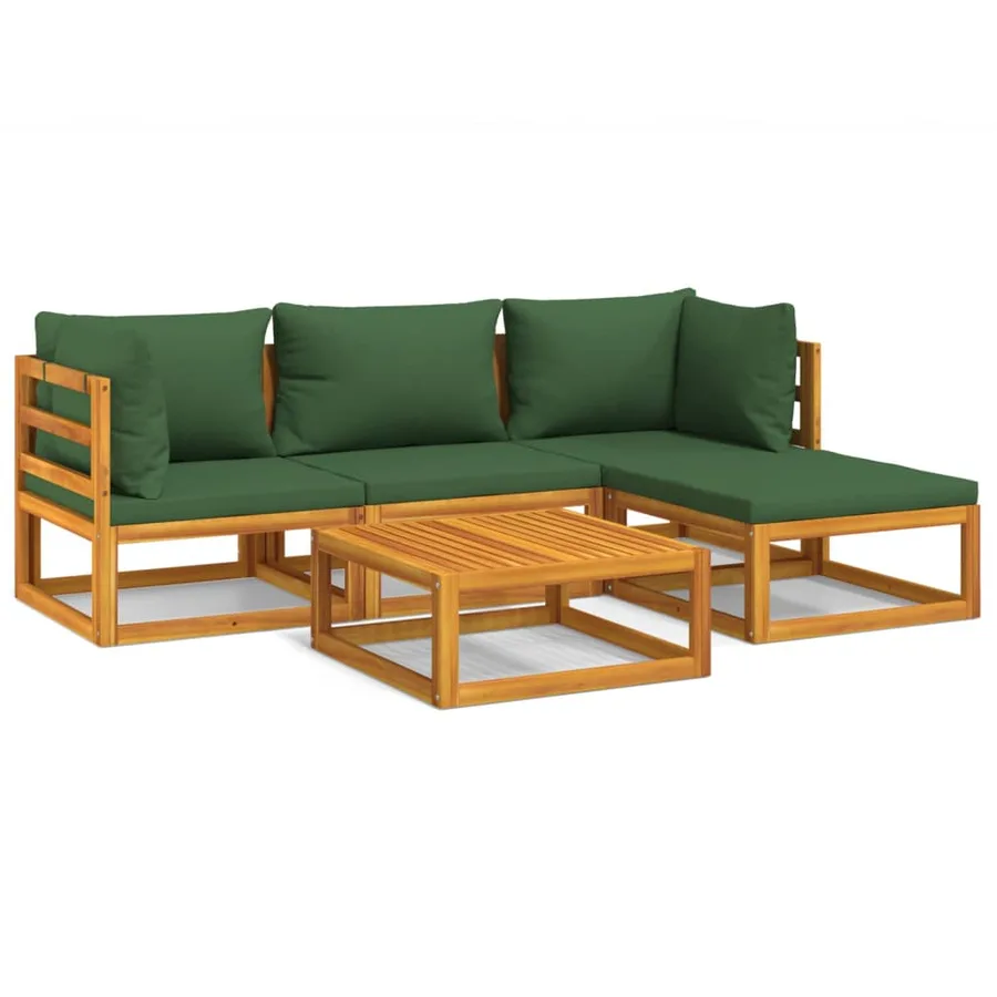 Salon de jardin 5 pcs avec coussins vert bois massif - 2
