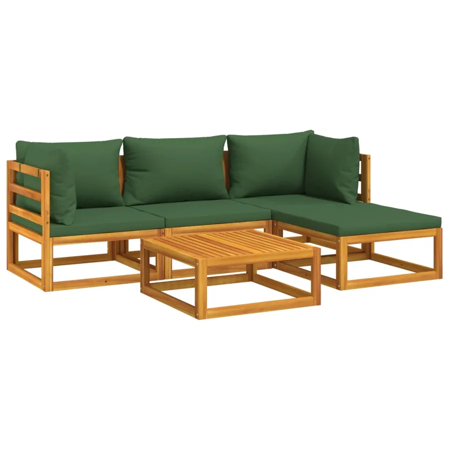 Salon de jardin 5 pcs avec coussins vert bois massif - 3