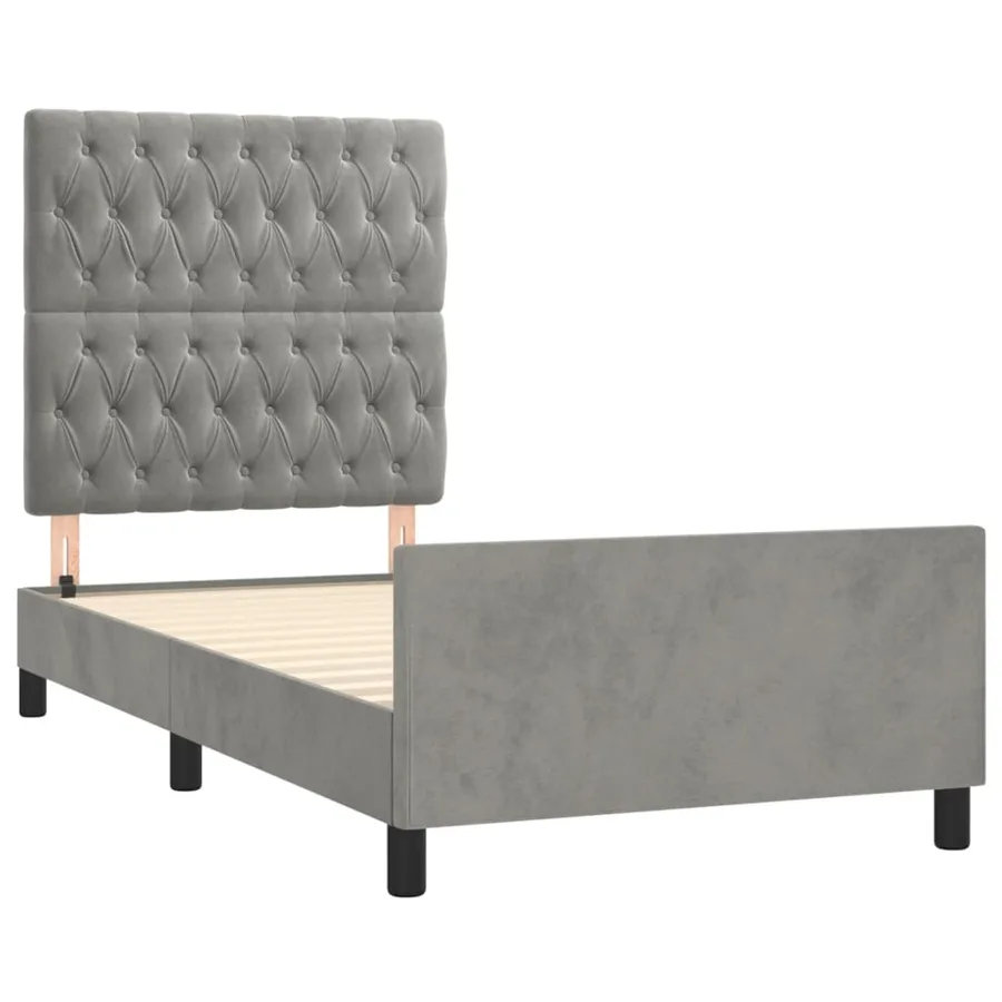 Cadre de lit sans matelas gris clair 90x190 cm velours - 4